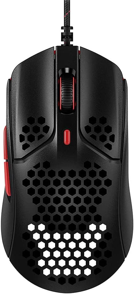 HyperX Pulsefire Haste, Mouse Gaming Cablato, Illuminazione RGB, 6 Tasti Programmabili, 16000 DPI, Resistenza fino a 60 Milioni di Clic, Cavo HyperFlex, Compatibile con Diverse Piattaforme, Nero/Rosso